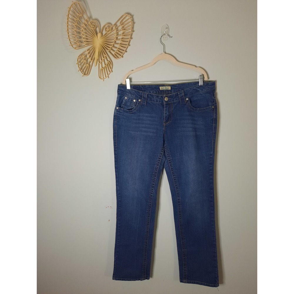 Y2k Paris Blues Womens Med Wash Straight Leg Distressed Jeans Size 17 Blue Denim